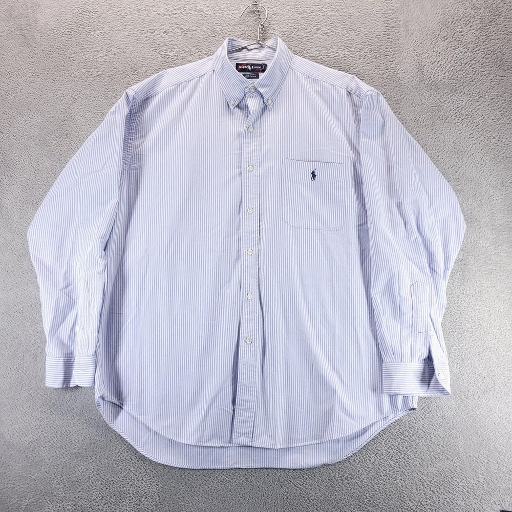 Polo Ralph Lauren Shirt Mens L Blue Stripe Big Shirt Button Down Long Sleeve